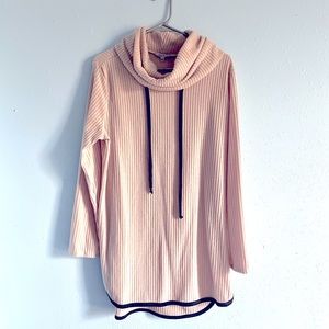 Creme colored cowl neck ribbed top